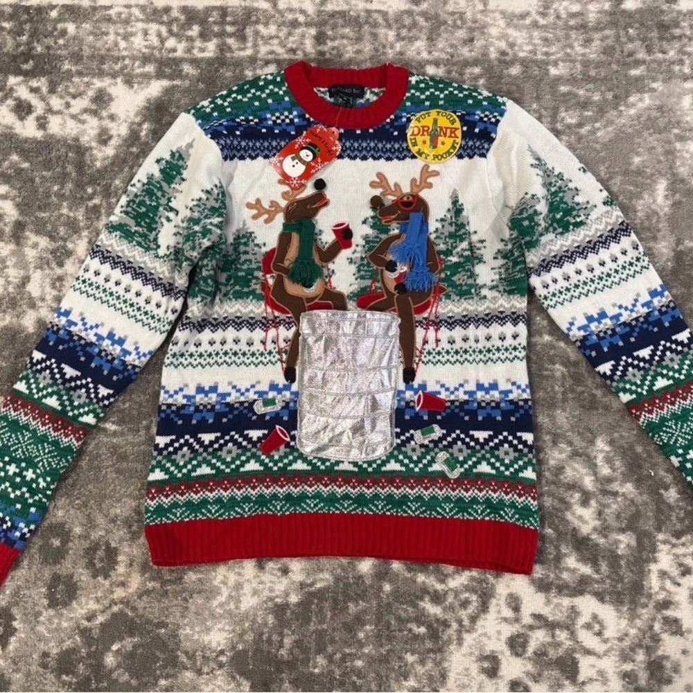 BLIZZARD BAY Medium Ugly Christmas Sweater NWT Includes Drink Pocket